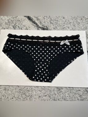 Victoria’s Secret Black White Polka Dot Ribbon Cotton Hiphugger Panties Small S